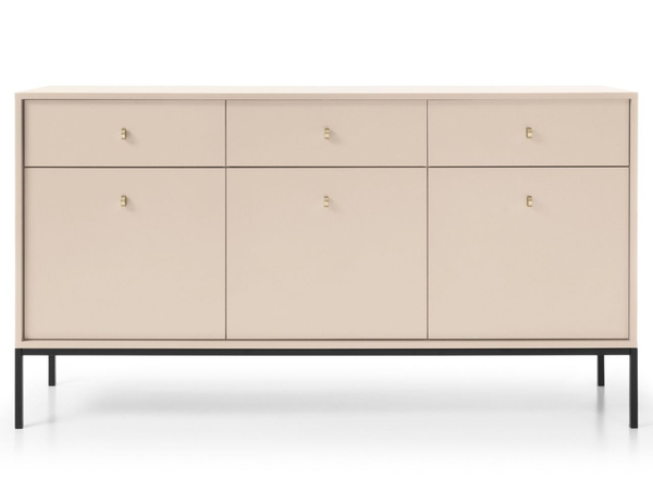 Kommode mit Türen sowie Schubladen mit Schwarz Metallbeinen 154 cm Amor Beige