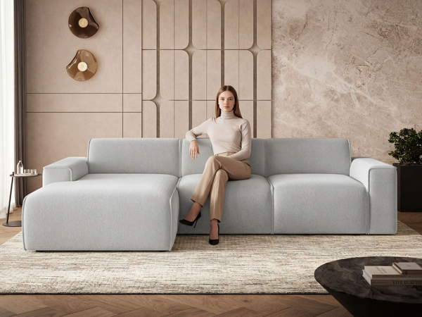 Ecksofa L-Form Links Lavia Bouclé-Stoff Grau