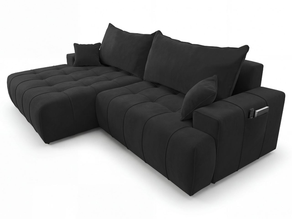 Ecksofa L-Form mit Schlaffunktion und Bettkasten Tulio Links Schwarz