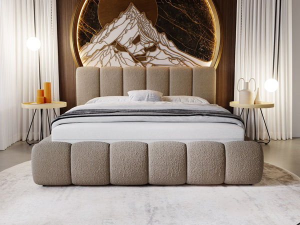 Polsterbett mit Bettkasten und Lattenrost 160x200 Cloud Bouclé-Stoff Braun
