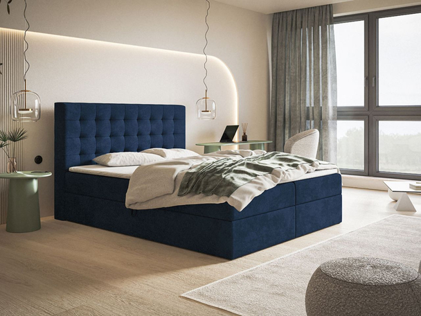 Boxspringbett mit Bettkasten 160x200 Denza Dunkelblau