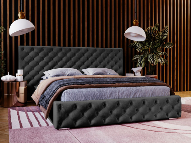 Polsterbett mit Bettkasten und Lattenrost 140x200 Madera Schwarz