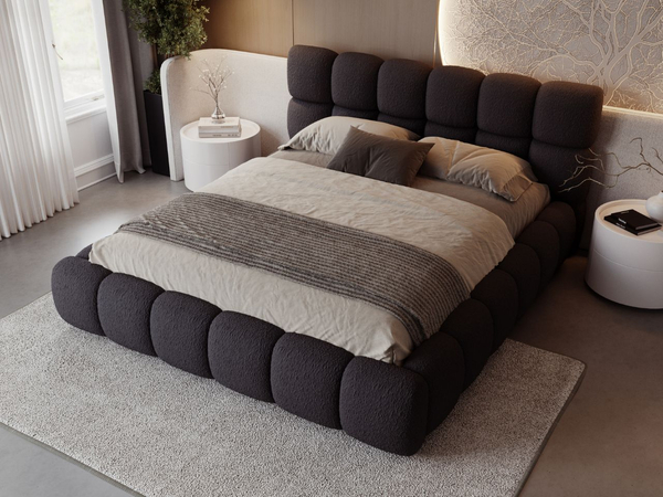 Polsterbett mit Bettkasten und Lattenrost 180x200 Modo aus Bouclé-Stoff Schwarz