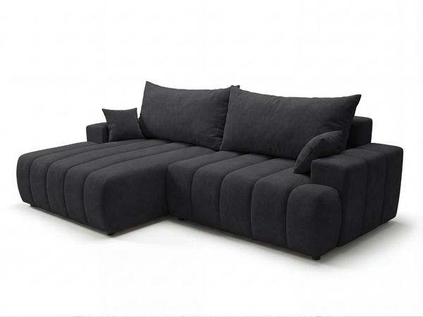 Ecksofa L-Form Links mit Schlaffunktion und Bettkasten Caleo Schwarz