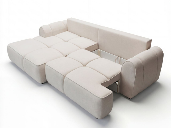 Ecksofa L-Form Links mit Schlaffunktion und Bettkasten Bonno Beige