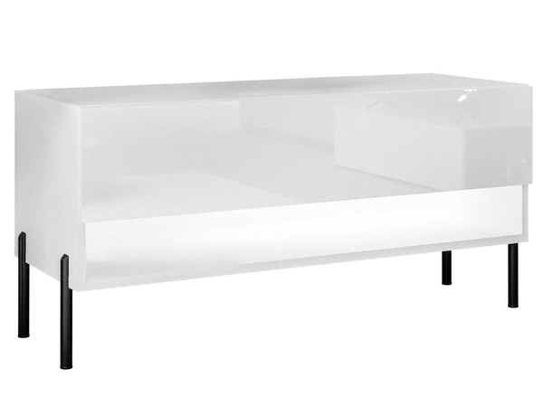 TV-Schrank 90 cm mit LED-Beleuchtung und schwarzen Metallbeinen Aurelie Weiß Hochglanz