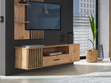 Fernsehschrank mit Schublade und Lamellen Lavore Wotan Eiche, Schwarz matt