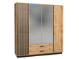 Spiegelschrank 200 cm mit Lamellen und Schubladen für das Schlafzimmer Lavore Wotan Eiche, Schwarz matt