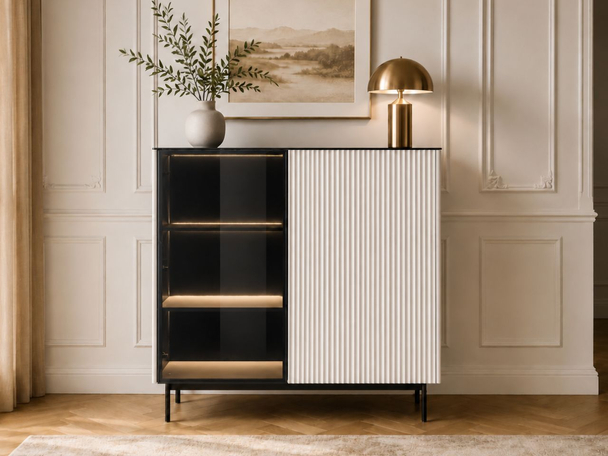 Standvitrine mit einer Glastür, LED-Beleuchtung für das Wohnzimmer Auroé Kaschmir