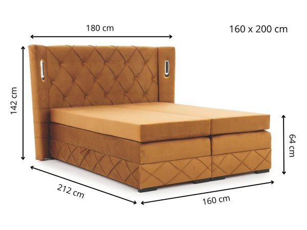 Boxspringbett mit Bettkasten 160x200 Neria Lux Dunkelgrau