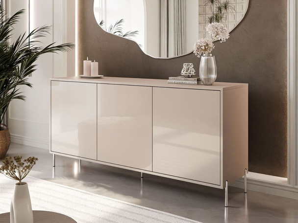 Dreitürige Kommode 154 cm auf silberfarbenen Metallbeinen Vivance Kaschmirglanz