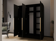Kleiderschrank mit Spiegel 150 cm Lucca Schwarz mit goldenen Griffen