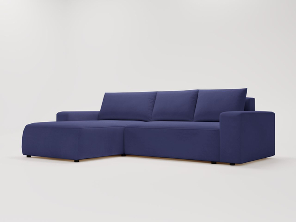 Ecksofa L-Form Links mit Schlaffunktion und Bettkasten Tazones Dunkelblau