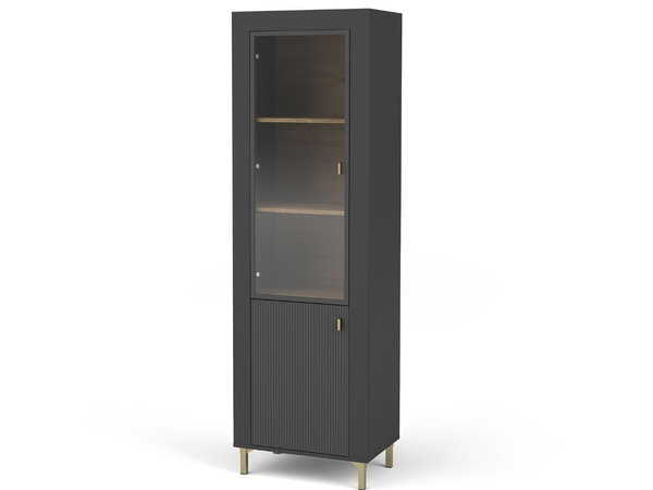 Schmale Standvitrine mit LED-Beleuchtung Messina Schwarz