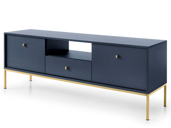 TV-Lowboard mit Schubladen und Türen mit Golden Metallbeinen Amor Marineblau