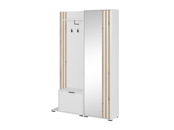 Garderobe mit Spiegel und Kleiderhaken Weiß, Artisan Eiche