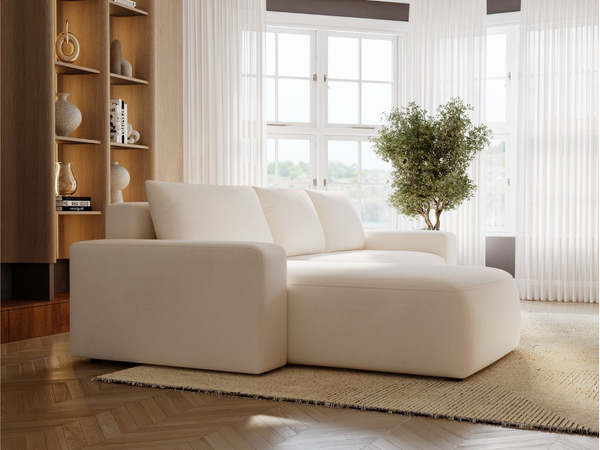 Ecksofa L-Form Links mit Schlaffunktion und Bettkasten Tazones Creme