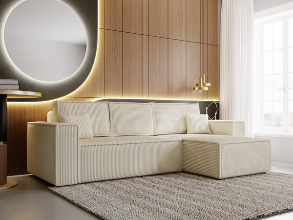 Ecksofa L-Form mit Schlaffunktion und Bettkasten Prato XL Beige