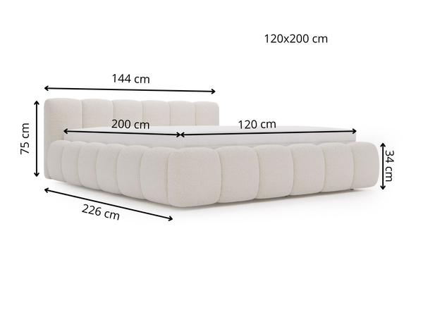 Polsterbett mit Bettkasten und Lattenrost 120x200 Cloud Low Bouclé-Stoff Grau
