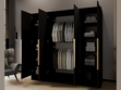 Kleiderschrank mit Spiegel 200 cm Lucca Schwarz mit goldenen Griffen