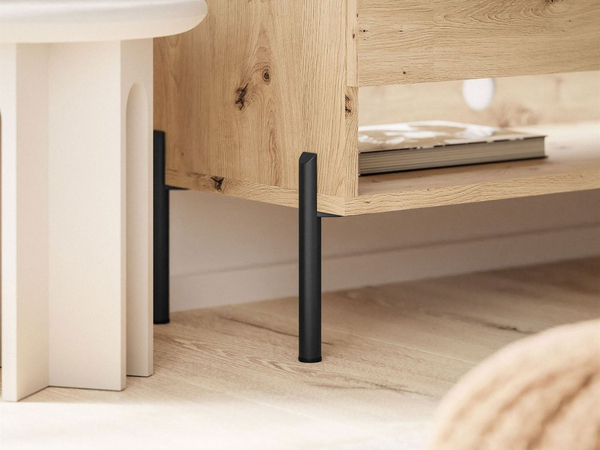 TV-Schrank 90 cm mit LED-Beleuchtung und schwarzen Beinen Aurelie Artisan Eiche