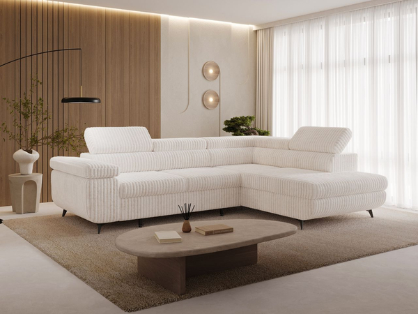 Ecksofa L-Form mit Schlaffunktion und Bettkasten Argon Rechts Creme