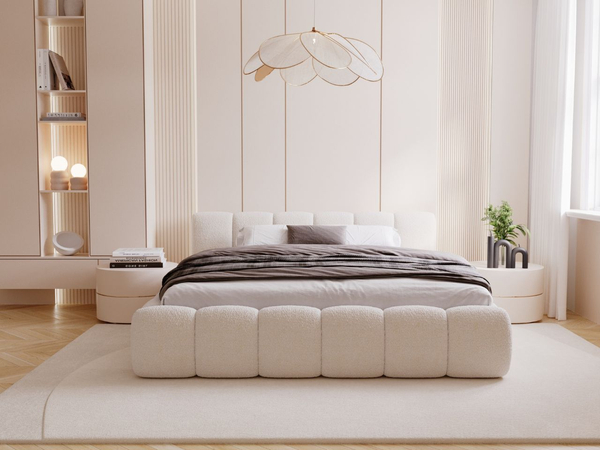 Polsterbett mit Bettkasten und Lattenrost 160x200 Cloud Low Bouclé-Stoff Beige