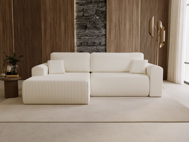 Ecksofa mit Schlaffunktion und Bettkasten Belvio links Creme