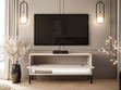 TV-Schrank 90 cm mit LED-Beleuchtung und schwarzen Metallbeinen Aurelie Kaschmir Hochglanz