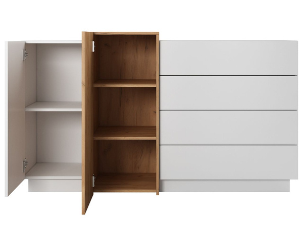 Kommode mit Türen und Schubladen Morten Weiß, Goldene Craft Eiche
