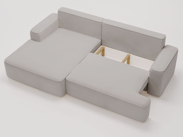 Ecksofa L-Form Links mit Schlaffunktion und Bettkasten California Hellgrau