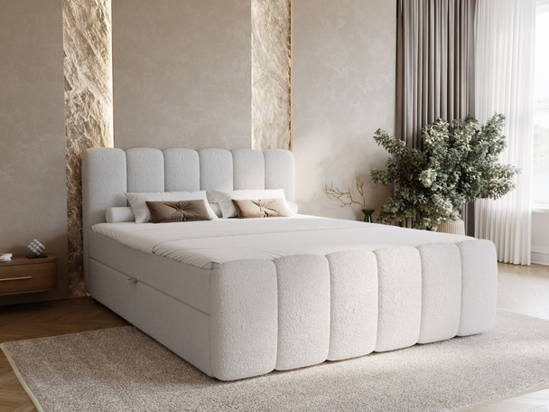 Boxspringbett mit Bettkasten 160x200 Bouclé-Stoff Cloud Grau