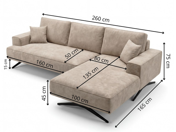 Ecksofa L-Form auf Metallbeinen Leto Links Braun