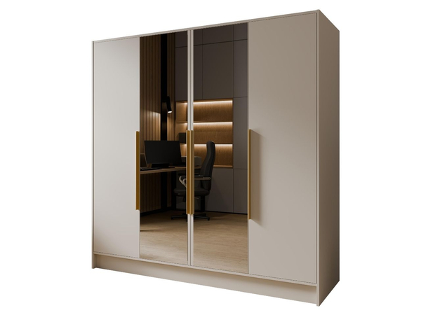 Kleiderschrank mit Spiegel 200 cm Lucca Kaschmir mit goldenen Griffen