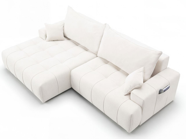 Ecksofa L-Form mit Schlaffunktion und Bettkasten Tulio Links Creme