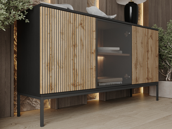 Türkommode mit Led Deo 154 cm Schwarz, Eiche Wotan