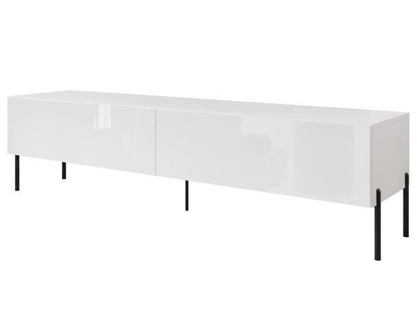 TV-Lowboard mit Türen auf Schwarzen Metallbeinen 175 cm mit LED-Beleuchtung Sorelle Weiß Hochglanz