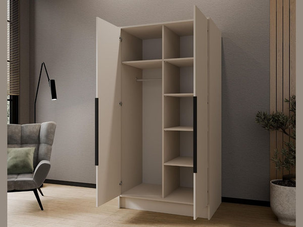 Kleiderschrank mit Spiegel 100 cm Lucca Kaschmir mit schwarzen Griffen