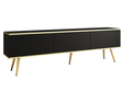 TV-Lowboard mit Türen 175 cm Diolo Schwarz mit geriffelter Vorderseite auf goldenen Beinen
