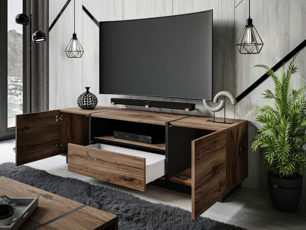 TV-Lowboard im Loft-Stil, zweitürig mit Schublade Lunelie Flagstaff-Eiche