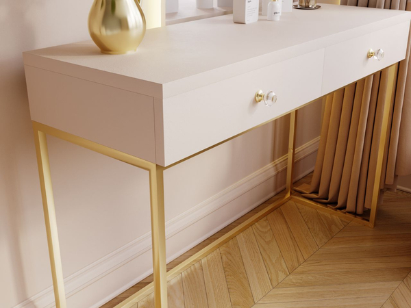 Schminktisch mit Schubladen Belleza Kaschmir Hochglanz Gold Frame