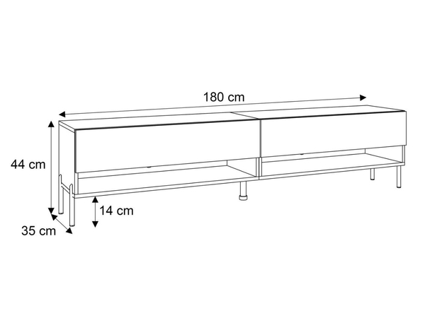 TV-Schrank für das Wohnzimmer 180 cm mit schwarzen Metallbeinen und LED-Beleuchtung Aurelie Weiß Hochglanz