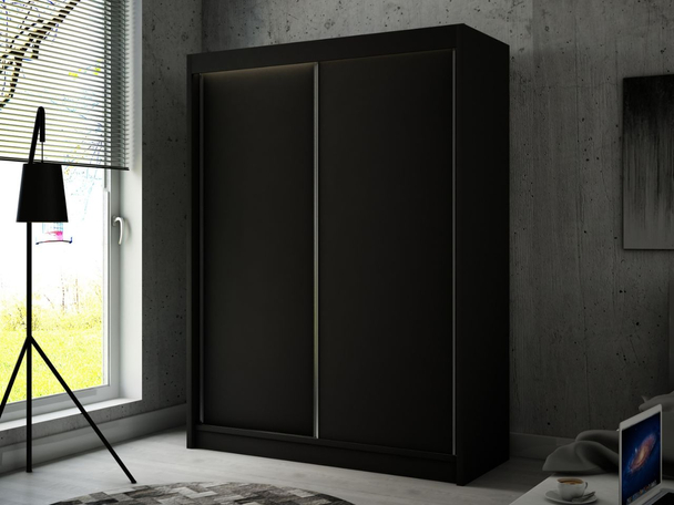 Schiebetürenschrank 150 cm mit LED-Beleuchtung Diano Schwarz