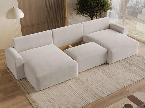 Wohnlandschaft mit Schlaffunktion und Bettkasten Aurora Hellbeige