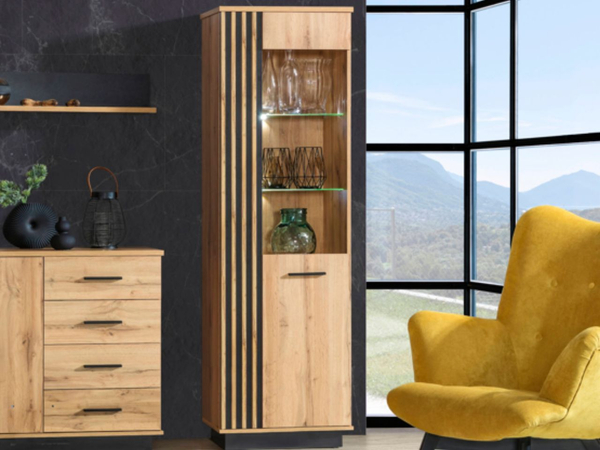 Set industrial Wohnzimmermöbel Lavore Wotan Eiche, Schwarz matt