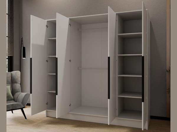 Kleiderschrank mit Spiegel 200 cm Lucca Weiß mit schwarzen Griffen