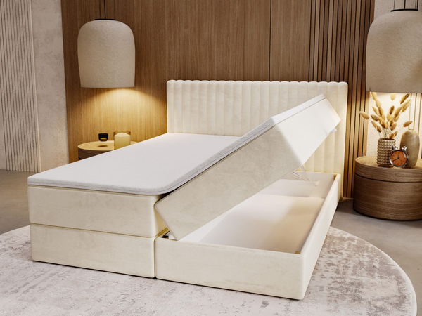 Boxspringbett mit Bettkasten 140x200 Marbella Beige