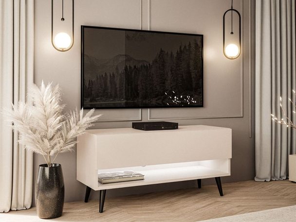 TV-Schrank 90 cm mit LED-Beleuchtung und schwarzen Beinen Aurelie Kaschmir matt