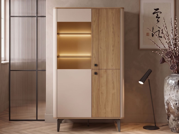 Möbelgarnitur mit LED-Beleuchtung für das Wohnzimmer Arelis Kaschmir, Royal Nussbaum