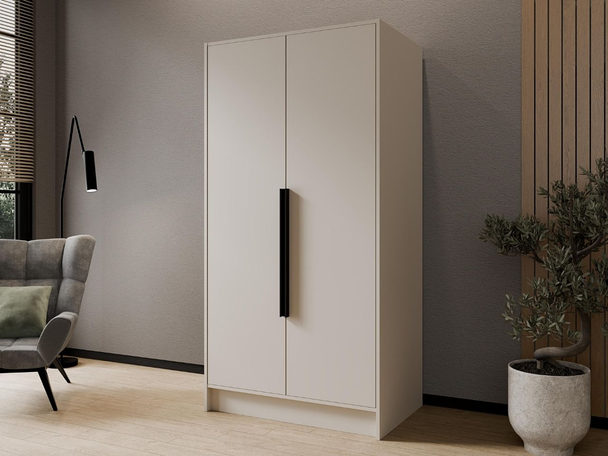 Kleiderschrank 100 cm Perugia Kaschmir mit schwarzen Griffen